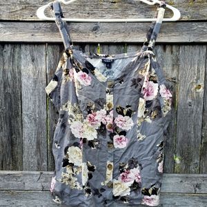 Torrid grey with floral button tank top size 2